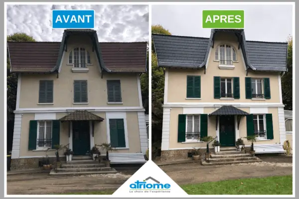 avant après rénovation traitement hydrofuge toiture et facade Viroflay
