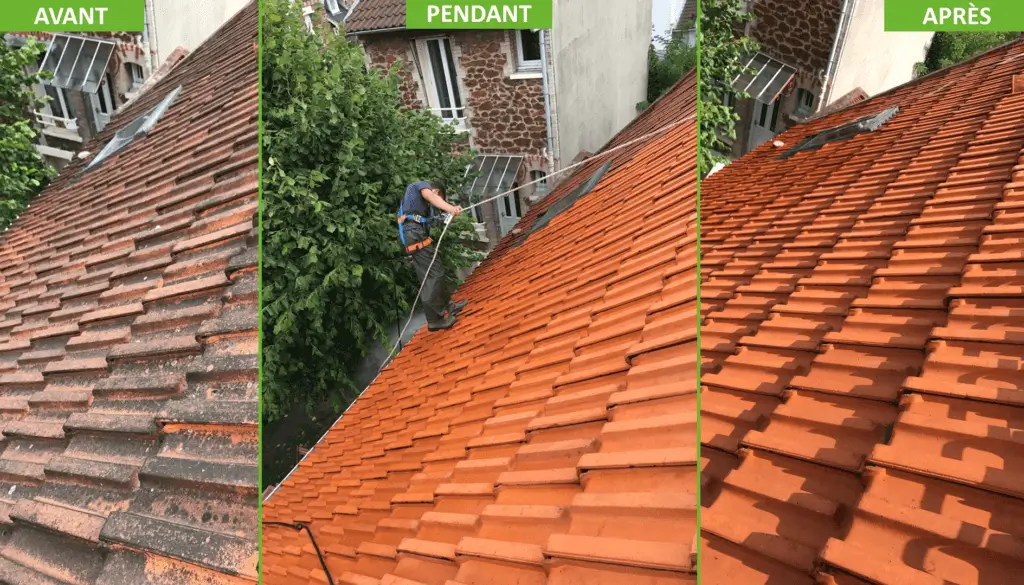 avant pendant et après traitement hydrofuge de toiture atriome